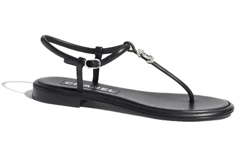 chanel g30008 x01000|Chanel CC Thong Sandals Black Lambskin .